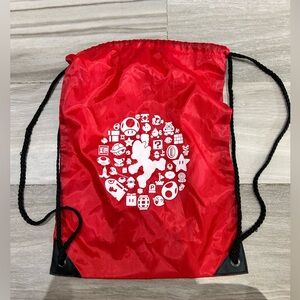 Nintendo Red Drawstring Backpack with White Mario Graphic